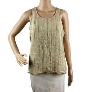 DREW Natural Burlap Style Tank Top Size M Tan Stripe Linen